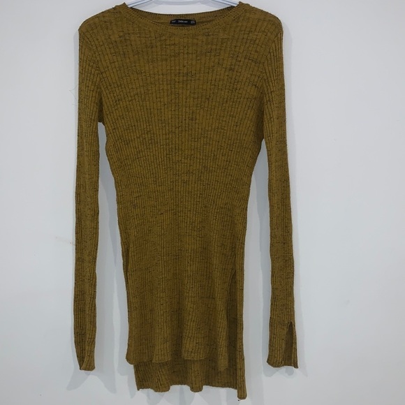 ZARA Knit Yellow Mustard Black Speckled Ribbed mini Sweater dress  Size Medium - Picture 10 of 12